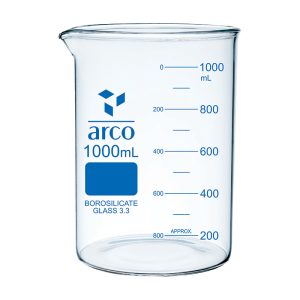 Bécher bas avec bec verseur 1000 ml en verre borosilicaté